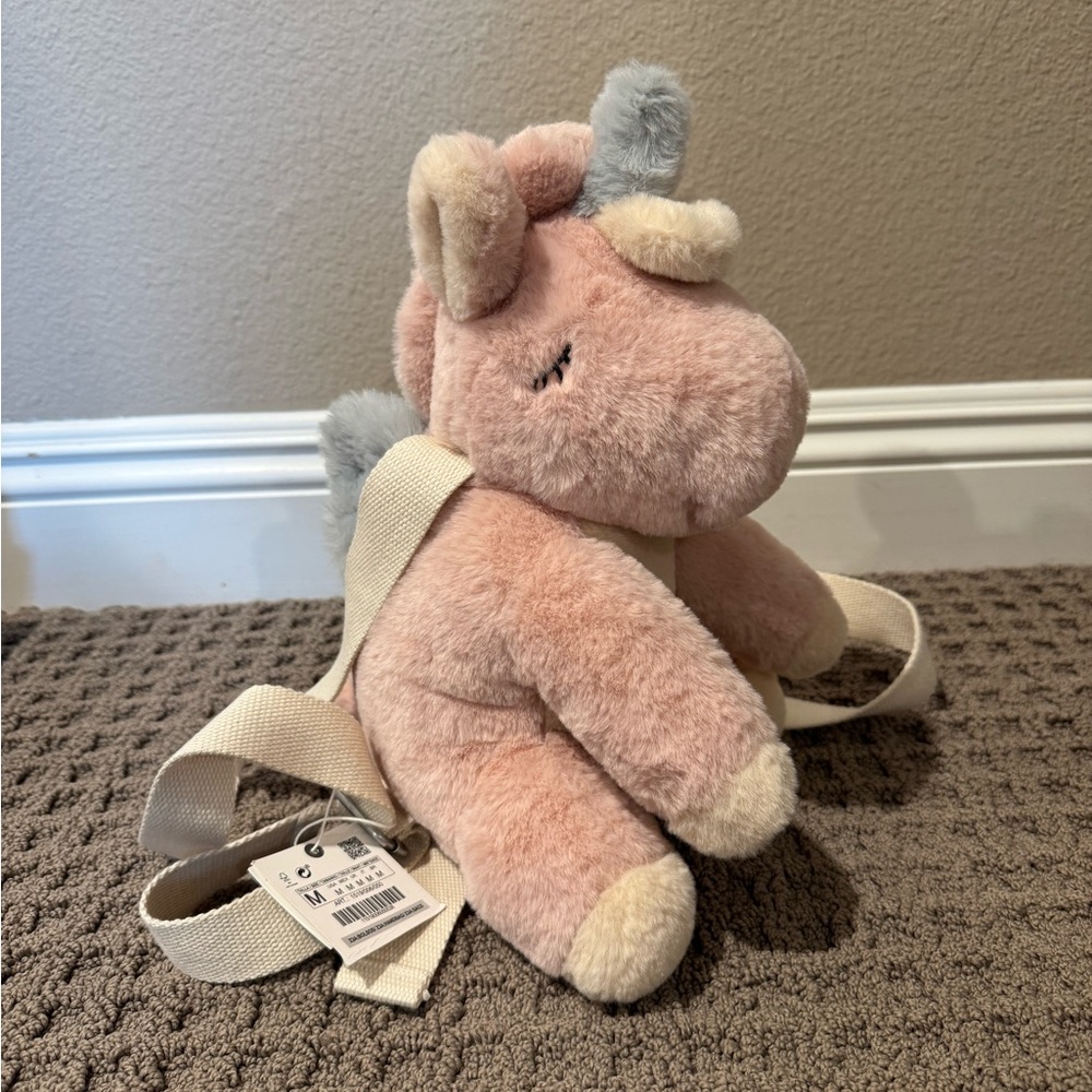 Zara Plush Unicorn Backpack for Kids - Pink and Gray